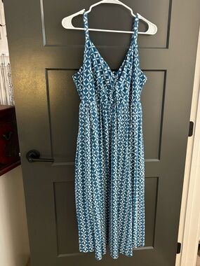 torrid Blue and White Printed Dress with Elastic Neckline